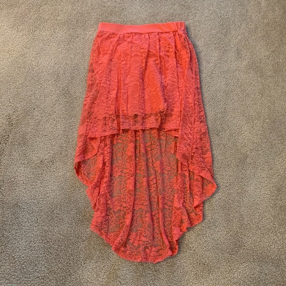 Charlotte Russe Coral Lace High Low Skirt - Picture 1 of 4